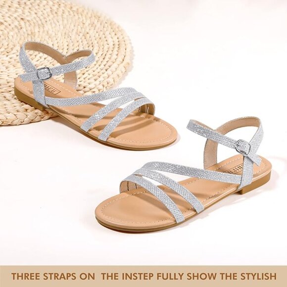 IDIFU Women's US 8.5 Strappy Dressy Summer Flat Sandals Back Strap Open Toe Slin - Picture 4 of 6